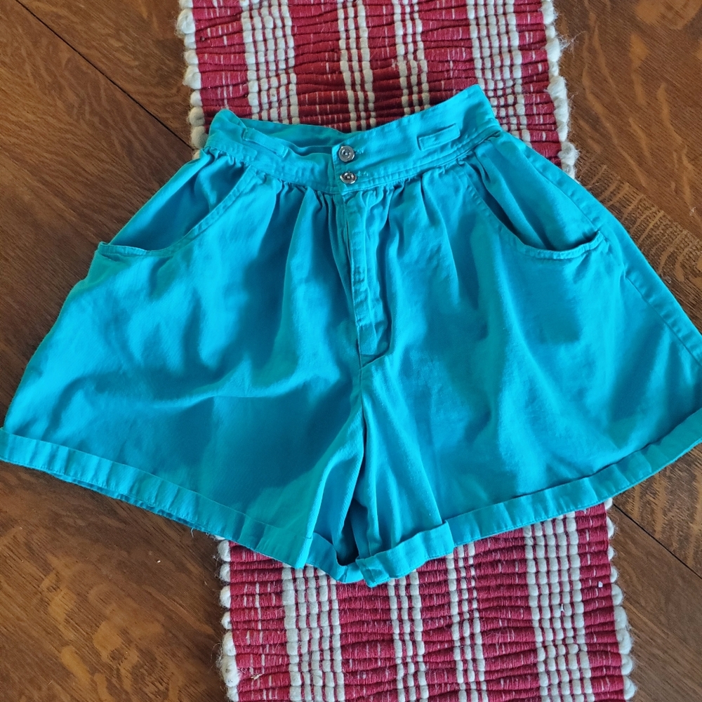 Vintage | Teal High Waisted Pleated Shorts